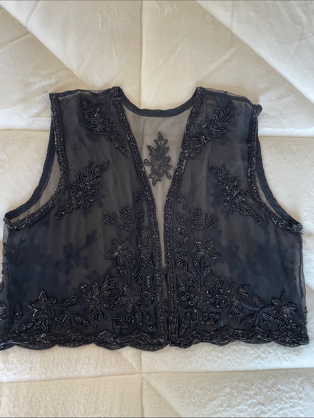 Vintage Embroidered Sheer Silk Black Beaded Vest Top - Picture 8 of 8